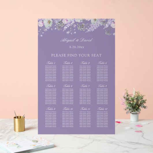 Lavendel Bloemen Bruiloft Acryl Stoelen Chart Bord (Huwelijk)