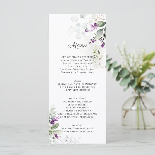 Lavendel Bloemen Bruiloft Menu (Staand voorkant)