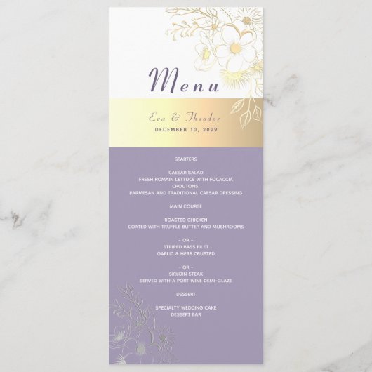 Lavendel Bloemen Bruiloft Menu (Voorkant)