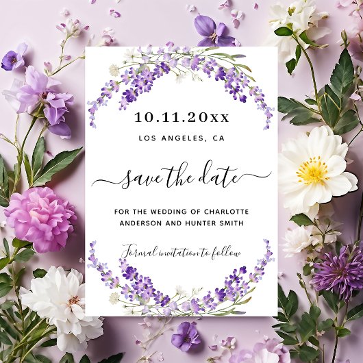 Lavendel bloemen bruiloft opslaan van de datum save the date