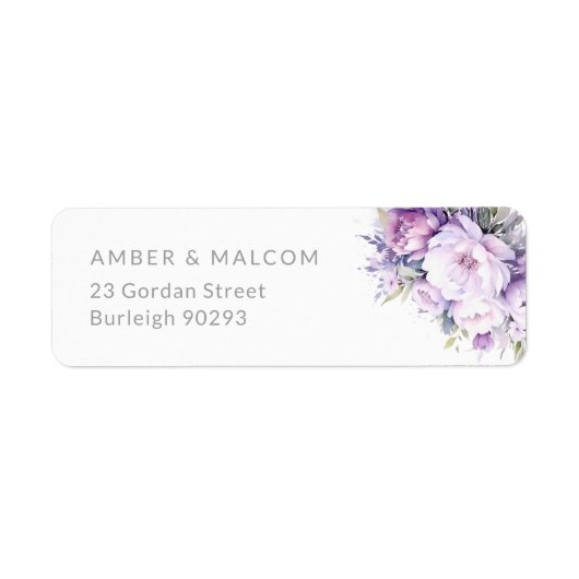 Lavendel Bloemen Bruiloft Retouradres Label (Voorkant)