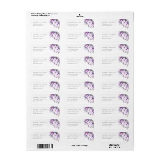Lavendel Bloemen Bruiloft Retouradres Label (Full Sheet)