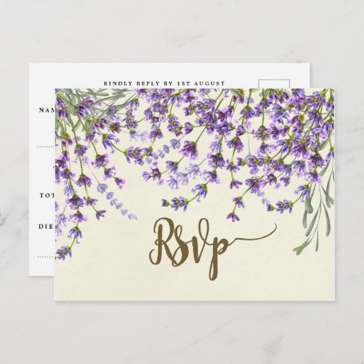 Lavendel Bloemen bruiloft RSVP briefkaart (Voorkant / Achterkant)