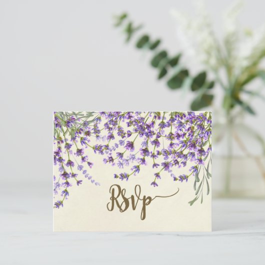 Lavendel Bloemen bruiloft RSVP briefkaart (Staand voorkant)