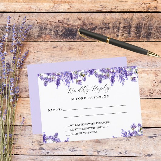 Lavendel bloemen bruiloft RSVP reactie