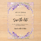 Lavendel bloemen bruiloft Save the Date kaart Acryl Uitnodigingen (Voorkant)