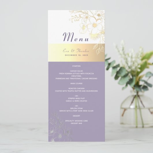 Lavendel Bloemen Bruiloftsmenu Menu (Staand voorkant)