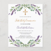 Lavendel bloemen budget Eerste Communie uitnodigin (Voorkant)