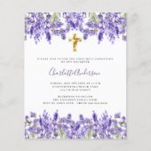 Lavendel bloemen budget Eerste Communie uitnodigin (Voorkant)