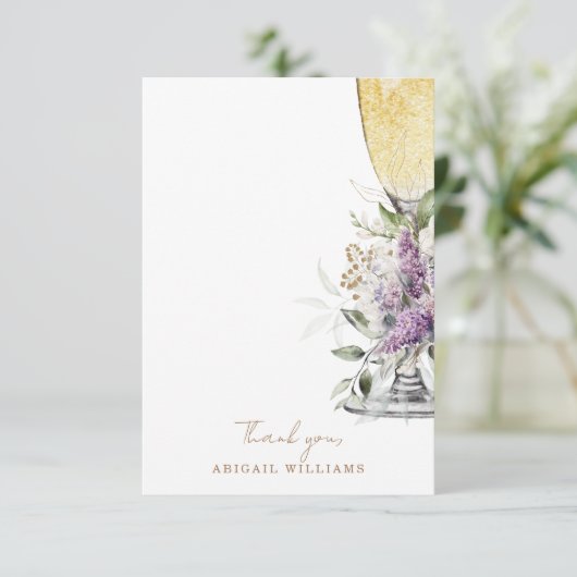 Lavendel Bloemen Champagne Douche Bericht Dank u Bedankkaart (Staand voorkant)