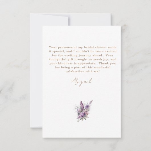 Lavendel Bloemen Champagne Douche Bericht Dank u Bedankkaart (Achterkant)