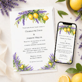 Lavendel bloemen citroenen bruiloft  kaart