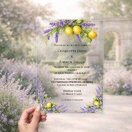 Lavendel bloemen citroenen luxe heldere trouw  acryl uitnodigingen