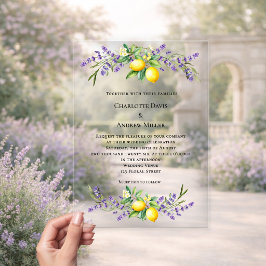 Lavendel bloemen citroenen luxe heldere trouw  acryl uitnodigingen