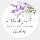 Lavendel bloemen dank je hart ronde sticker (Voorkant)