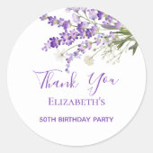 Lavendel bloemen dank je verjaardag ronde sticker (Voorkant)
