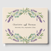 Lavendel bloemen eucalyptus beige zand bruiloft gastenboek (Voorkant)