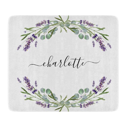 Lavendel bloemen eucalyptus groen naam snijplank (Voorkant)