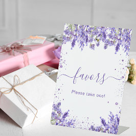 Lavendel bloemen favor teken reclamebord met voetstuk