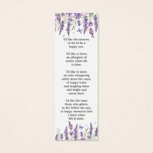 Lavendel Bloemen Foto Begrafenis Gedenkteken Bladw Mini Visitekaartjes (Achterkant)