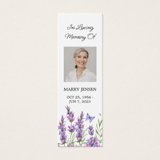 Lavendel Bloemen Foto Begrafenis Gedenkteken Bladw Mini Visitekaartjes (Voorkant)