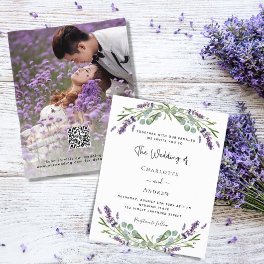 Lavendel bloemen foto QR RSVP budget bruiloft
