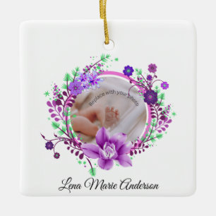 Lavendel Bloemen Geboorte Detail Foto Herdenkingst Keramisch Ornament