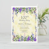 Lavendel Bloemen Geel 100ste Verjaardagsfeest Kaart (Staand voorkant)