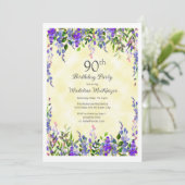 Lavendel Bloemen Geel 90ste Verjaardagsfeest Kaart (Staand voorkant)