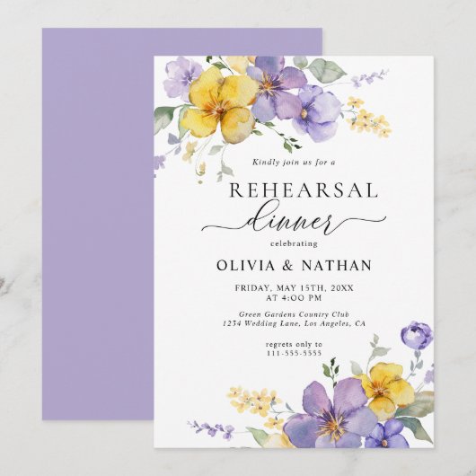 Lavendel Bloemen Goud Geel Boho repetitie diner Kaart (Voorkant / Achterkant)