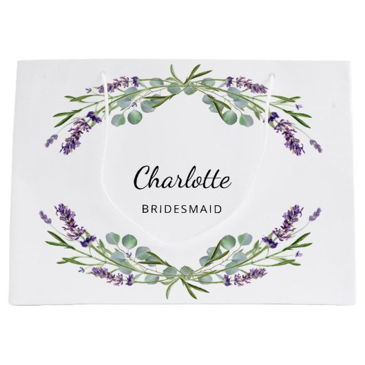 Lavendel bloemen groen bruidsmeisje groot cadeauzakje (Voorkant)