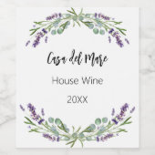Lavendel bloemen groen huis wijn wijn etiket (Enkel label)