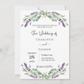 Lavendel bloemen groen QR code RSVP bruiloft Kaart (Voorkant)