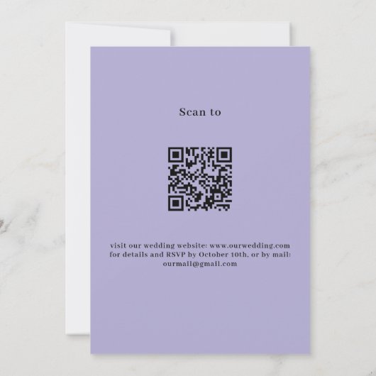 Lavendel bloemen groen QR code RSVP bruiloft Kaart (Achterkant)