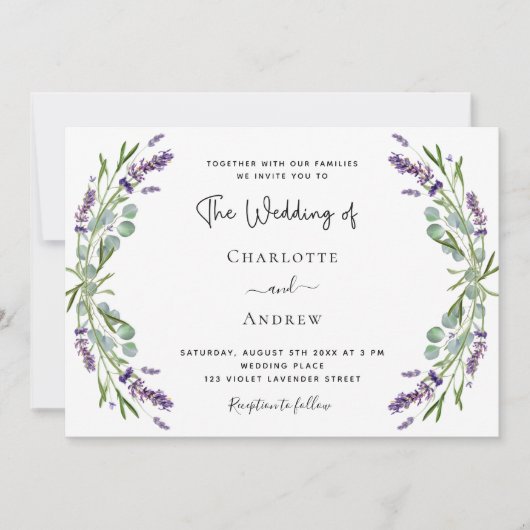 Lavendel bloemen groen QR code RSVP bruiloft Kaart (Voorkant)