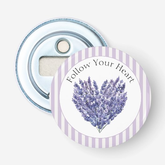Lavendel Bloemen Hart Strepen Button Flesopener (Voorkant)