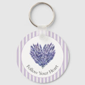Lavendel Bloemen Hart Strepen Sleutelhanger (Voorkant)