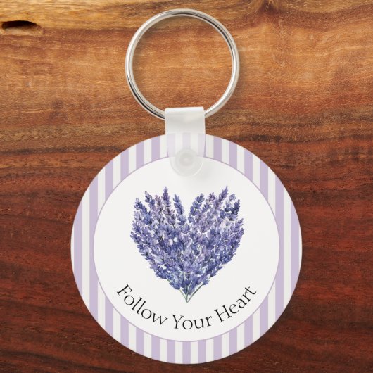Lavendel Bloemen Hart Strepen Sleutelhanger (Voorkant)
