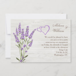 Lavendel bloemen, harten op hout Verlovingsfeest Kaart