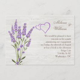 Lavendel bloemen, harten op hout Verlovingsfeest Kaart