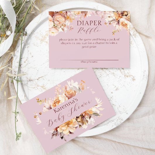Lavendel Bloemen Herfst Baby shower Luier Raffle Informatiekaartje
