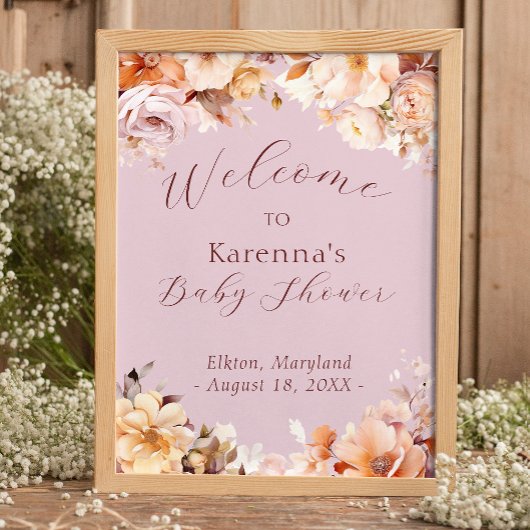 Lavendel  Bloemen Herfst Baby shower Welkom Poster