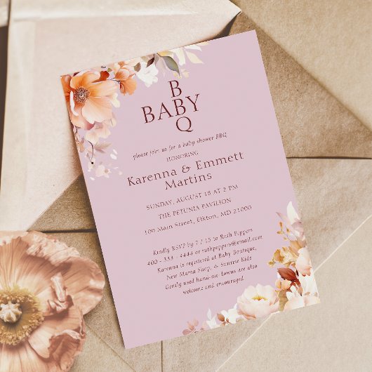 Lavendel  Bloemen Herfst BBQ Baby shower Kaart