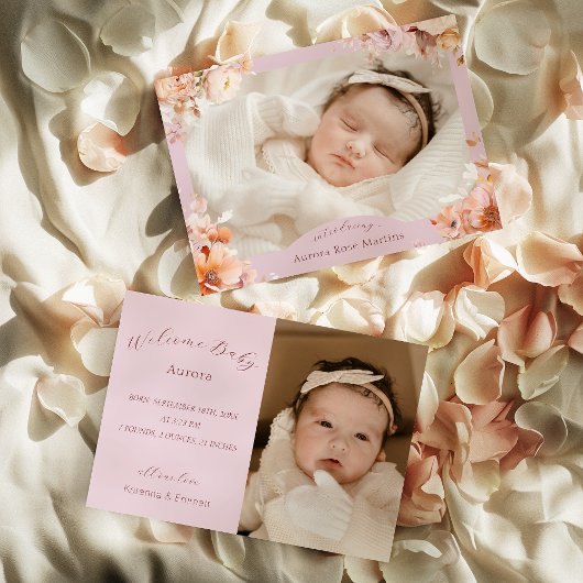 Lavendel  Bloemen Herfst Twee Foto Geboorte Aankondiging