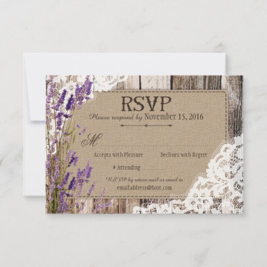 Lavendel Bloemen Houten Kant Rustieke RSVP Kaart (Voorkant)