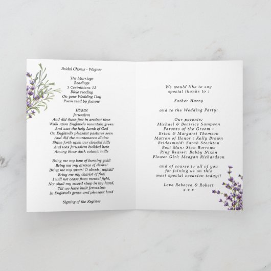 Lavendel bloemen huwelijksceremonie orde van diens programma (Binnen)