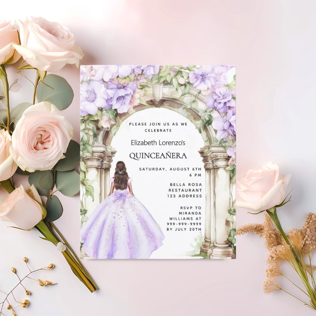 Lavendel bloemen jurk boog Quinceanera uitnodiging (Creator heeft geüpload)