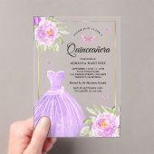 Lavendel Bloemen Jurk Butterfly Gold Quinceanera Acryl Uitnodigingen (Insitu (Draagbaar))