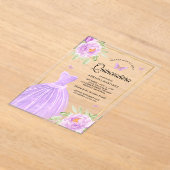 Lavendel Bloemen Jurk Butterfly Gold Quinceanera Acryl Uitnodigingen (Laagn)