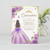 Lavendel Bloemen Jurk Butterfly Gold Quinceanera Kaart (Staand voorkant)